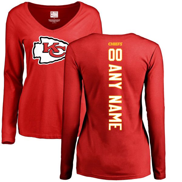 Women Kansas City Chiefs NFL Pro Line Red Custom Backer Slim Fit Long Sleeve T-Shirt